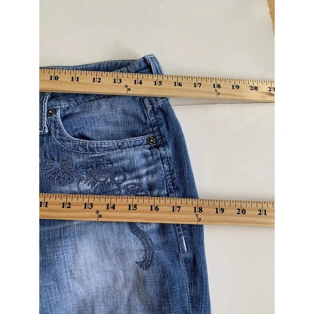 Big Star Alex Skinny Crop Embroidered Jeans Womens 29 Medium Wash Floral Stretch